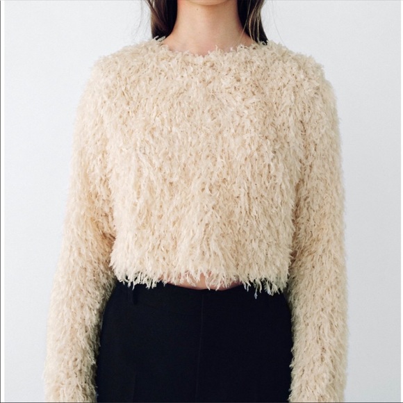 Zara Cream Feather Effect Sweatshirt Sweater Top - Picture 8 of 14